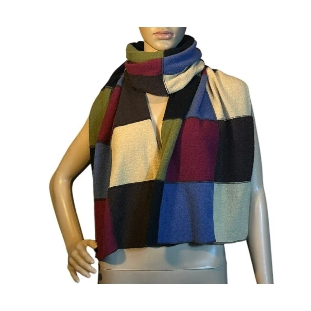 Carolina Amato Wool Angora Patchwork Scarf Wrap Shawl‎ Multicolored Boho